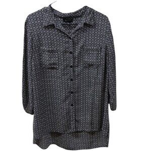 AB STUDIO Black And White Hi Low HOUNDSTOOTH Blouse Size XL